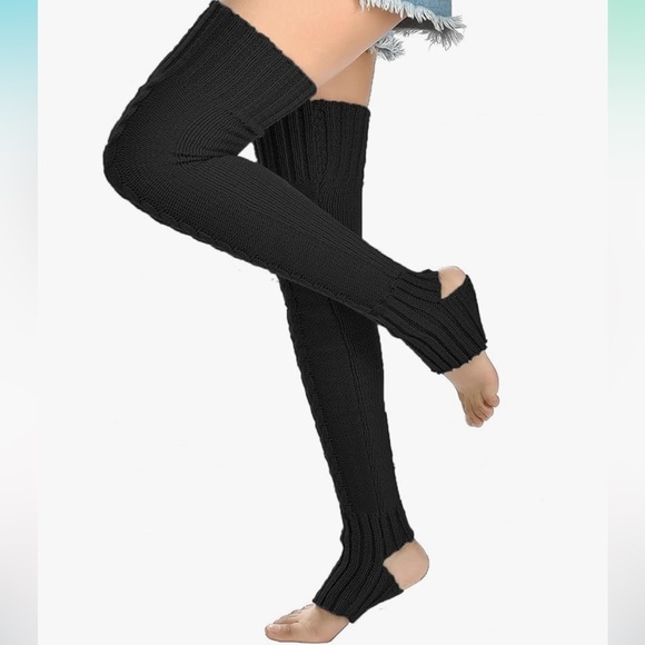 Snow bunny black cable knit sweater otk thigh high leg warmers sexy lounge doll